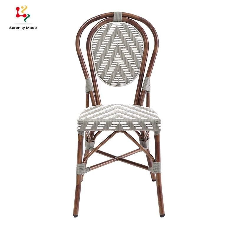 Aluminium Frame Wood-Look Outdoor Woven PE Rattan Restaurant Chair