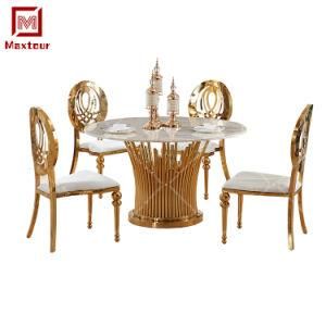 Gold Stainless Steel Base Marble Round Dining Table