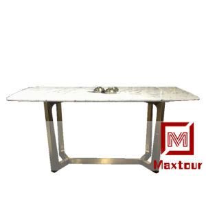 Chinese Wholesale Living Room Furniture Brushed Gold Stainless Steel Base Manmade Marble Top Dining Table