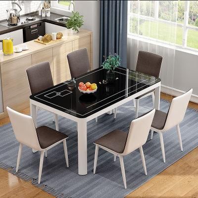 High Quality Factory Price Fiber Glass Rectangular 6 Chairs Dining Table Set