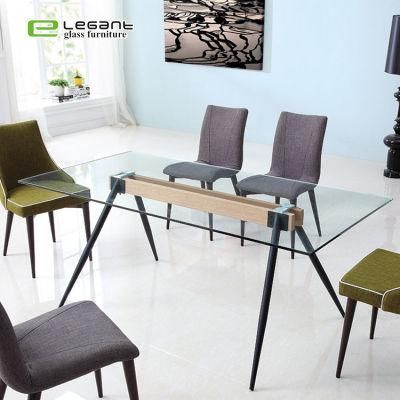Tempered Glass Top Rectangular Dining Table with Solid Wood