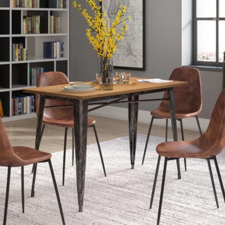 Metal and Wood Indoor Modern Rectangular Dining Table Furniture Set for Kitchen, Dining Room, Dinette