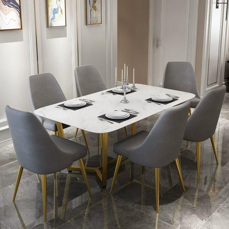 Factory Direct New Style Luxury Golden Furniture Table Sets Marble Dining Table