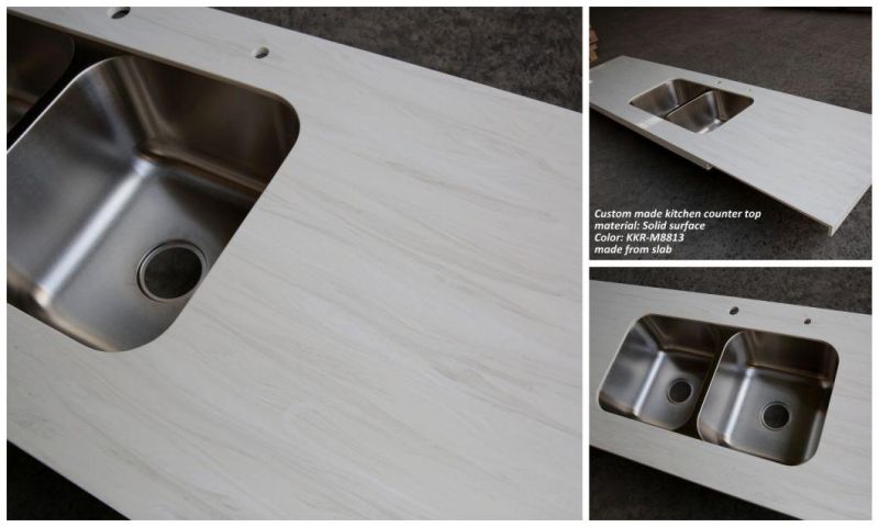 Artificial Stone Custom Kitchen Countertop Artificial Stone Corian Counter Tops with Ss Kitchen Sink