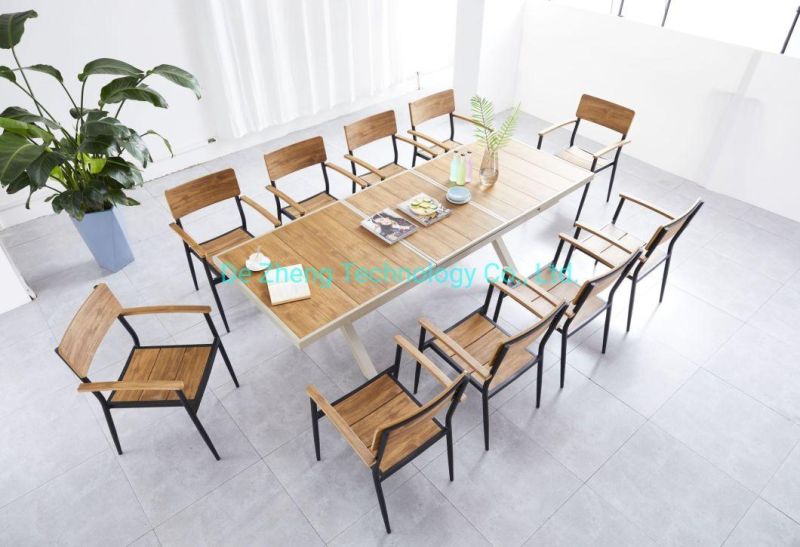 Leisure Facilities Garden Detachable and Assembled Cartons Extendable Table Outdoor Furniture Poly Wood Metal Dining Table