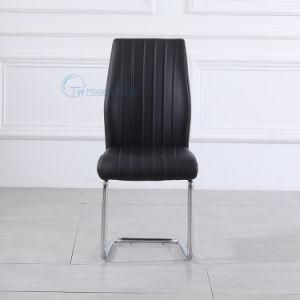 Modern Leather Upholstered Seat with High Backrest Chrome-Plated Legs Restaurant Outdoor Dining Chair