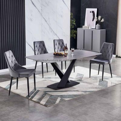 Marble Surface Slate Sintered Stone Top Modern Bulgaria Grey Color Ceramic Table with Metal Base Dining Table Sets