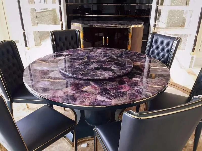 Furniture Dining Restaurant Marble Blue/Purple Gemstone Onyx Leisure Living Room Dining Round Table