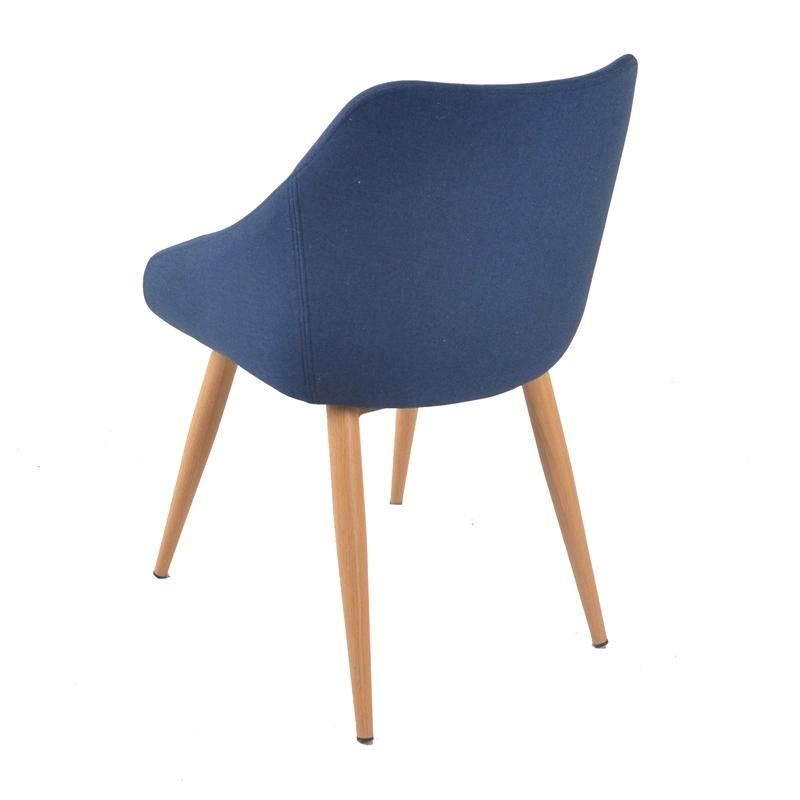 Nordic Fashion Home Furniture Kitchen Fabric Dining Chair with Metal Tube Wooden Effect Legs