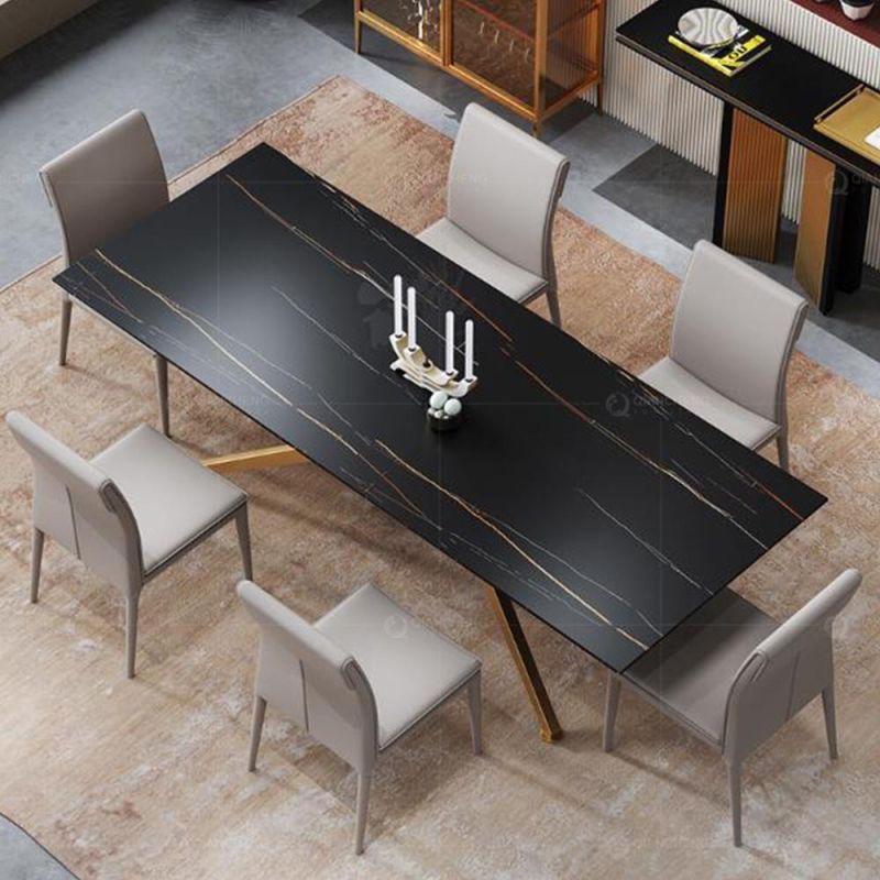 Modern Marble Metal Chrome Legs Dining Furniture Steel Dining Table