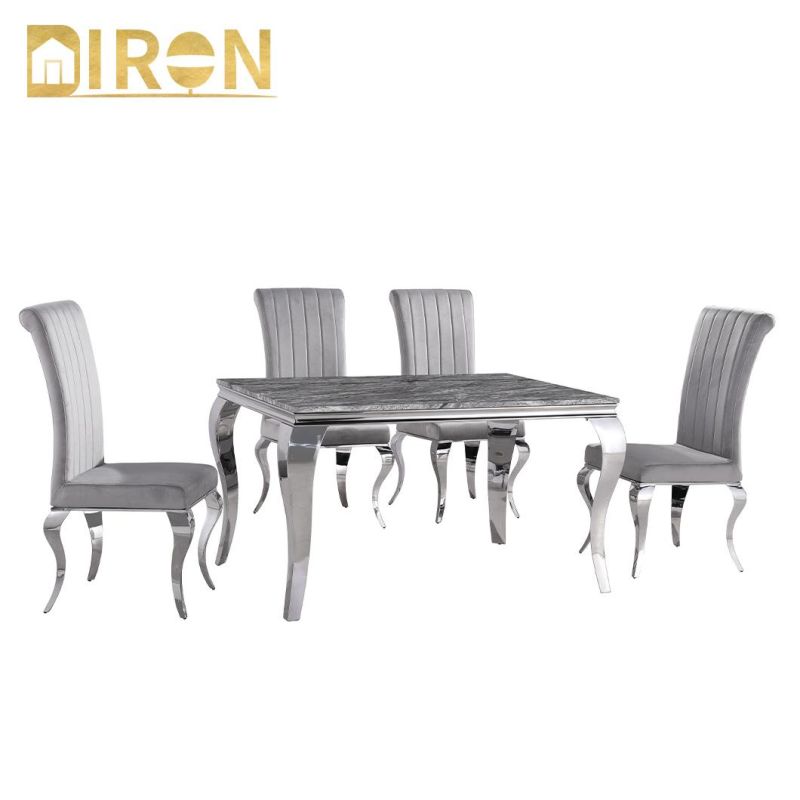 Chinese Wholesale Home Furniture Rectangular Modern Stainless Steel Dining Table Set with Glass/Marble Top