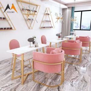 Factory Wholesale Modern Designs Metal Golden Dining Table Set