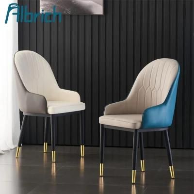Luxury Metal Legs Leather Dining Chair White Tufted Pure Leather Chairs Dining Room Modern