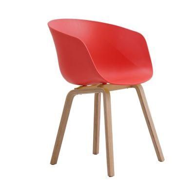 Italian Wooden Color Metal Leg Side Chair Backrest Plastic Dining Chair for Coffee Shop