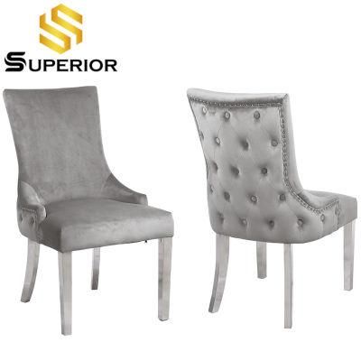 Luxury Button Back Grey Velvet Dining Chair for Home Furniture