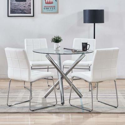 Modern Style Designs Glass Table Luxury Dining Room Furniture Dining Furniture Glass Top Iron Legs Table