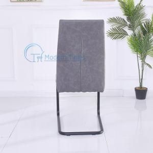Outdoor Furniture Fashion Textured Upholstered Leather Meal Black Lacquer Leg Outdoor Dining Chair
