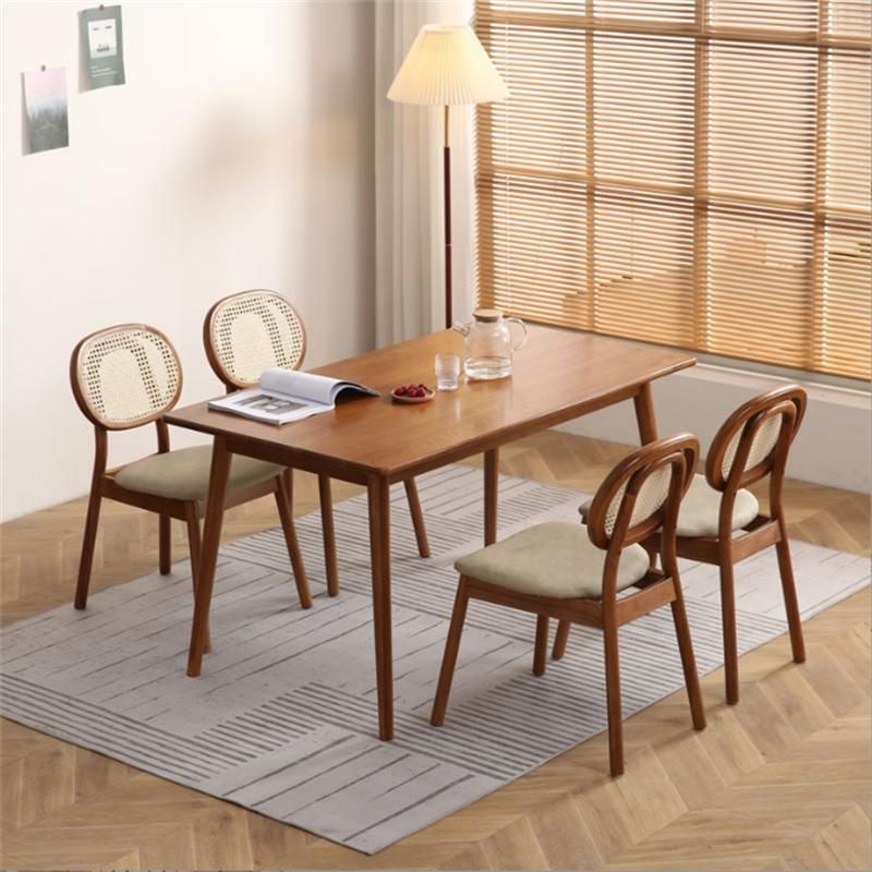 Simple Oak Dining Table and Chair Combination Nordic Log Rectangle