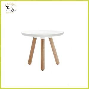 Nordic Modern Fiberglass Round Side Table with Wooden Leg