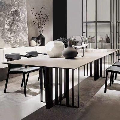 Whole Sale Dining Room Furniture Length Adjustable Rectangular Sintered Stone Top Metal Base Dining Table