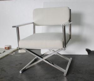 Shiny Stainless Steel White Director Chair, Dining Chair