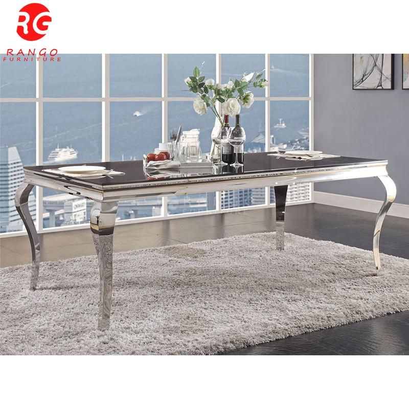 Luxury Silver Glass Dining Table Dining Table Room Furniture Restaurant Table Dining Room Sets with 6 Chairs