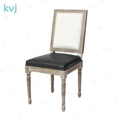 Kvj-7166 Rustic Antique Square PU Antique Brushed Dining Chair