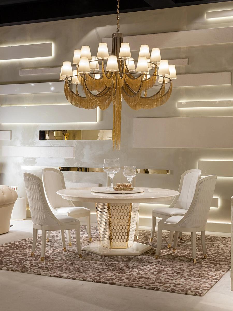 Zhida Modern Luxury Dining Room Hotel Restaurant Table Chairs Home Villa Furniture Set Round Marble Dinner Table Furniture for Sale