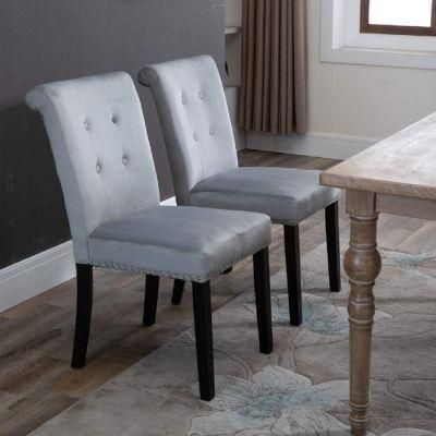 Living/Kitchen Room Velvet Black Silid Wood Legs Upholstered Dining Chair for Restaurant