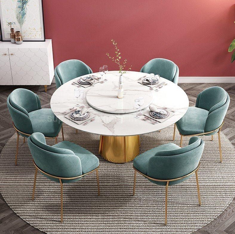 Golden Steel Modern Home Interior Furniture Turntable Stone Dining Table