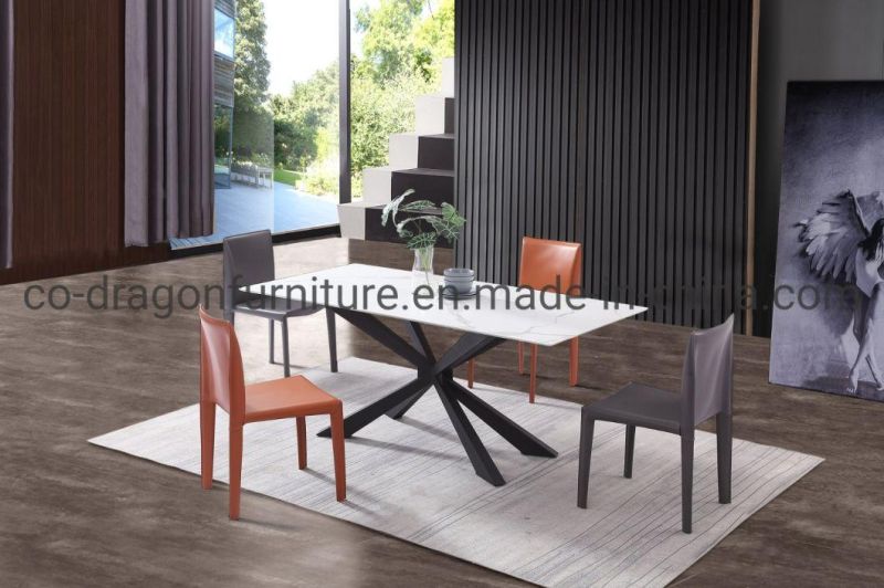Hot Sale Steel Dining Table Rectangle with Rock Plate Top