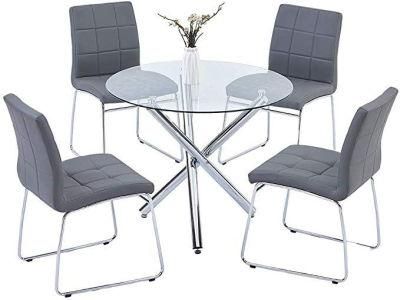 Wholesale Modern Round Dining Room Furniture Customize Size Glass Clear Top with Metal Legs Electroplate