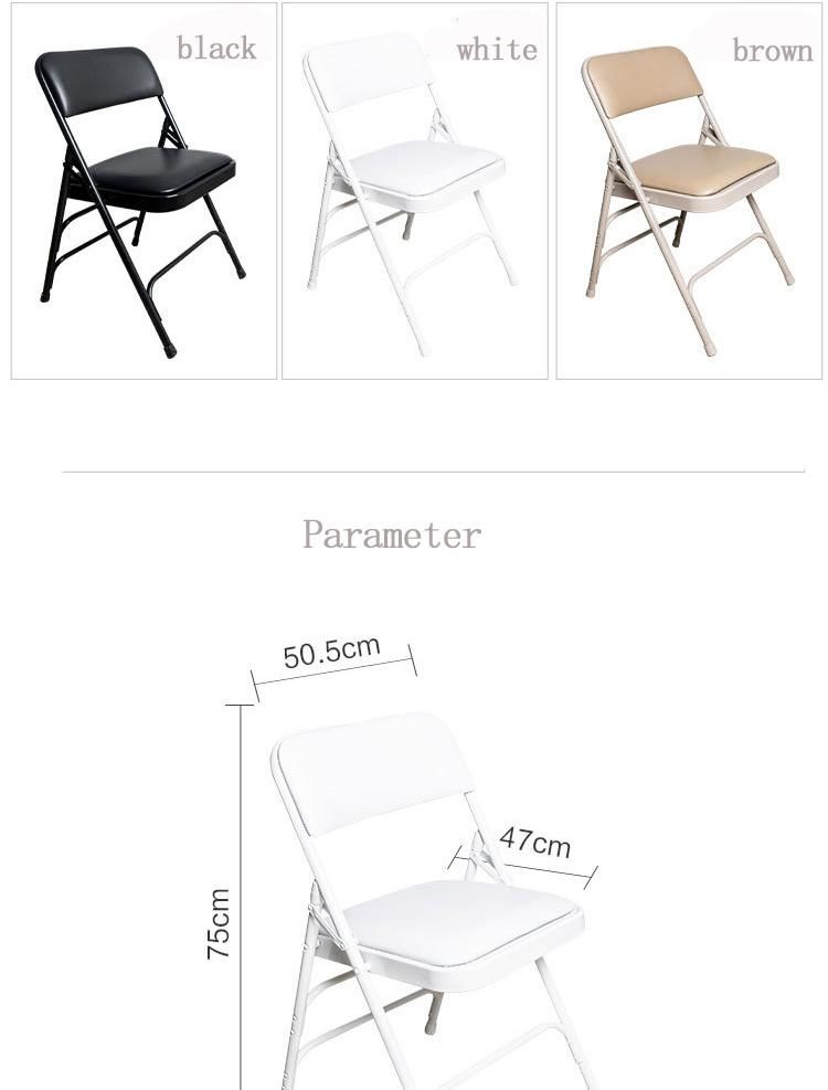 Nordic Outdoor Furniture Folding Chair Upholstered Back PU Design Metal Frame Modern Portable Stool Foldable White