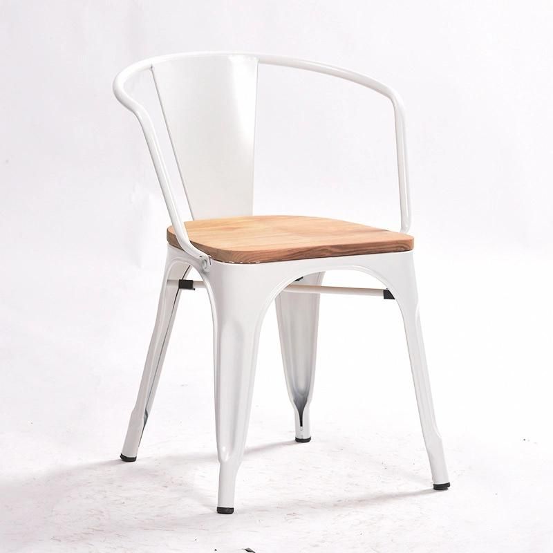 Wholesale Stackable Cafe Bistro Metal Wood Seat Restaurant Vintage Design Industrial Metal Dining Chair