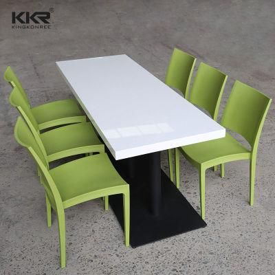 Modern Design Acrylic Solid Surface Marble Top Dining Table White Table Green/Yellow/Brown Chairs