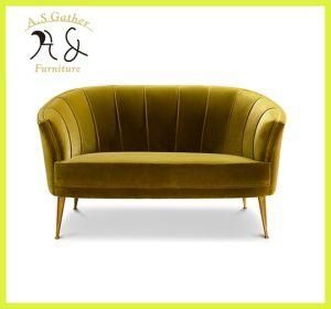 Luxury Wedding Yellow Velvet Two Seater Couch Sofa Furniture with Brass Legs