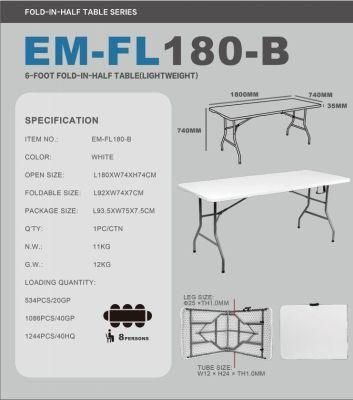 EU Standard White Cheap 6FT Plastic Resin Folding BBQ Grill Camping Table Lightweight
