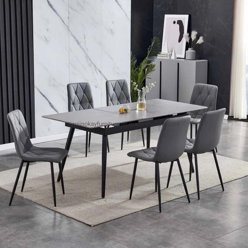 Modern Furniture Slate Ceramic Table Luxury Folding Extendable Dining Table Sets Sintered Stone Ceramic Bulgaria Grey Dining Table and Chair Sets