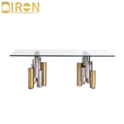 Modern Style Best Selling Low Price Metal Frame Glass Dining Table