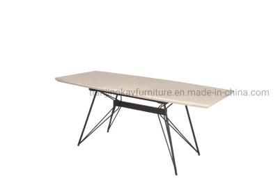 Hot Sale Modern Design Kitchen Restaurant Indoor Concrete Stable MDF High Gloss Rectangle White Dining Table for Home Furniture
