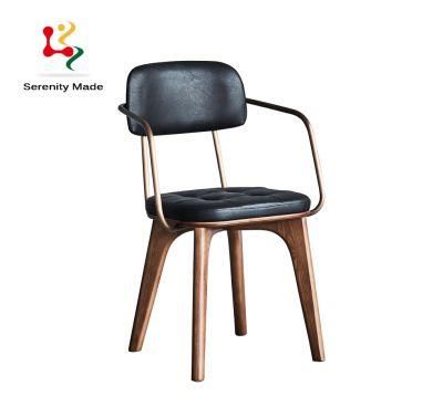 Restaurant Modern Furniture Solid Ash Wood Dining Chair with Arm
