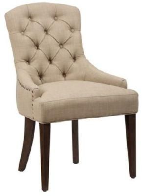 Round Corner Tufted Button Fabric Back Chair Wooden Dining Chair