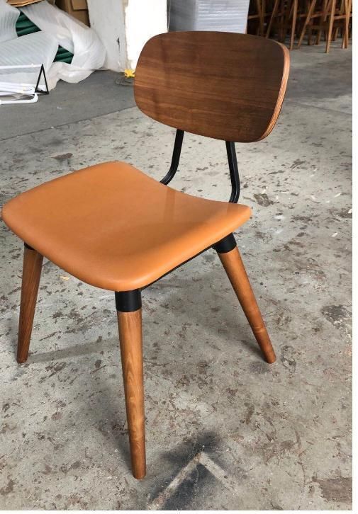 Oak Color Wooden Frame Metal Dining Chair for Restaurant Commercial Use