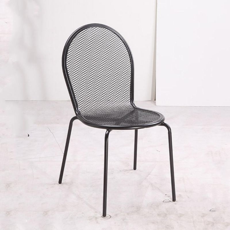 Black Galvanized Restaurant Dining Room Grilled Outdoor Steel Mesh Chair