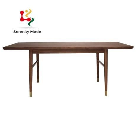 Commercial Restaurant Furniture Wooden Frame Rectangle Dining Table with Brass Foot