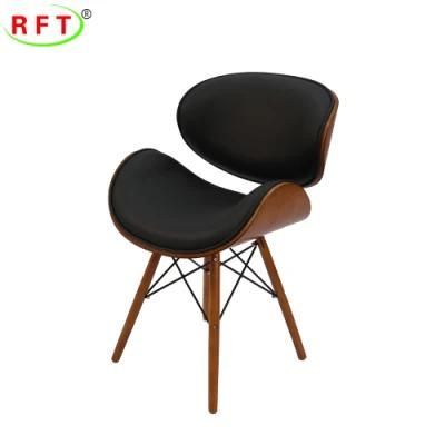 Ergonomic Design Plywood Black PU Leather Coffee Dining Chair
