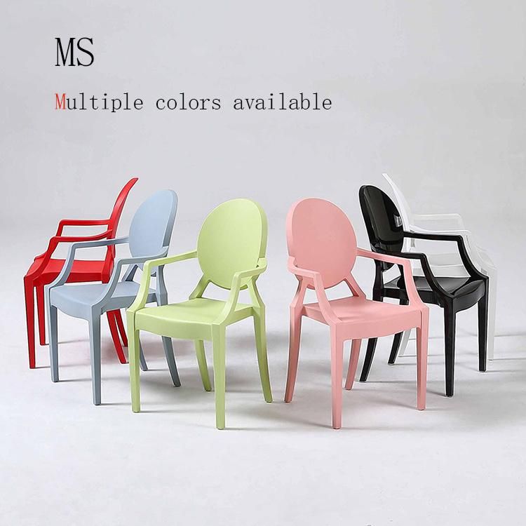 Sky Blue Plastic Chair with Armrest Transparent Chair Simple Design Living Room Leisure Wholesale Set Dining Chair