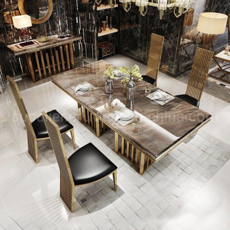 Hot Selling Modern High Quality Brown Marble Dining Chairs Tables