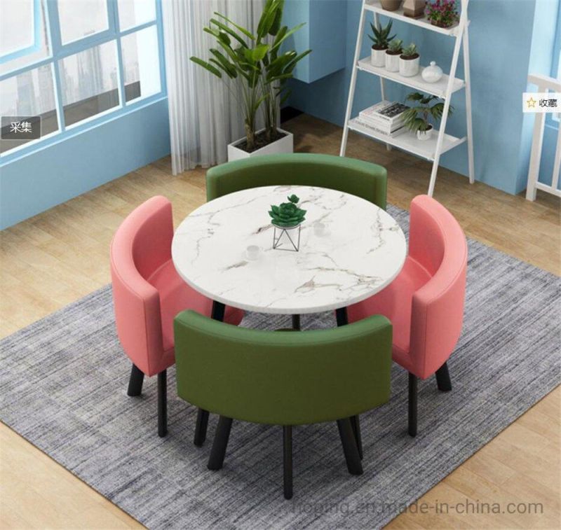 China Factory Indoor Conservatories Space Saving Metal Pedestal Home Small Apartment Light Simple Folding Reception Round Dining Chair Table Combination