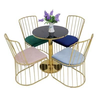 Wholesale Dining Furniture Gold Chrome Iron Legs MDF Coffee Table Set Dining Chair Velvet Fabric Chair